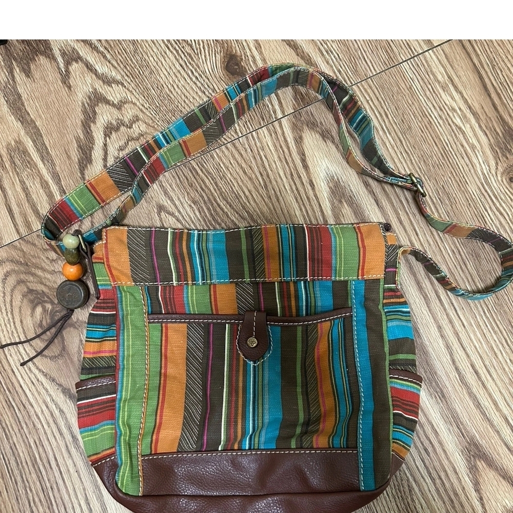 Relic Multi-Stripe Canvas Crossbody Bag in Green, Blue, Orange, Brown